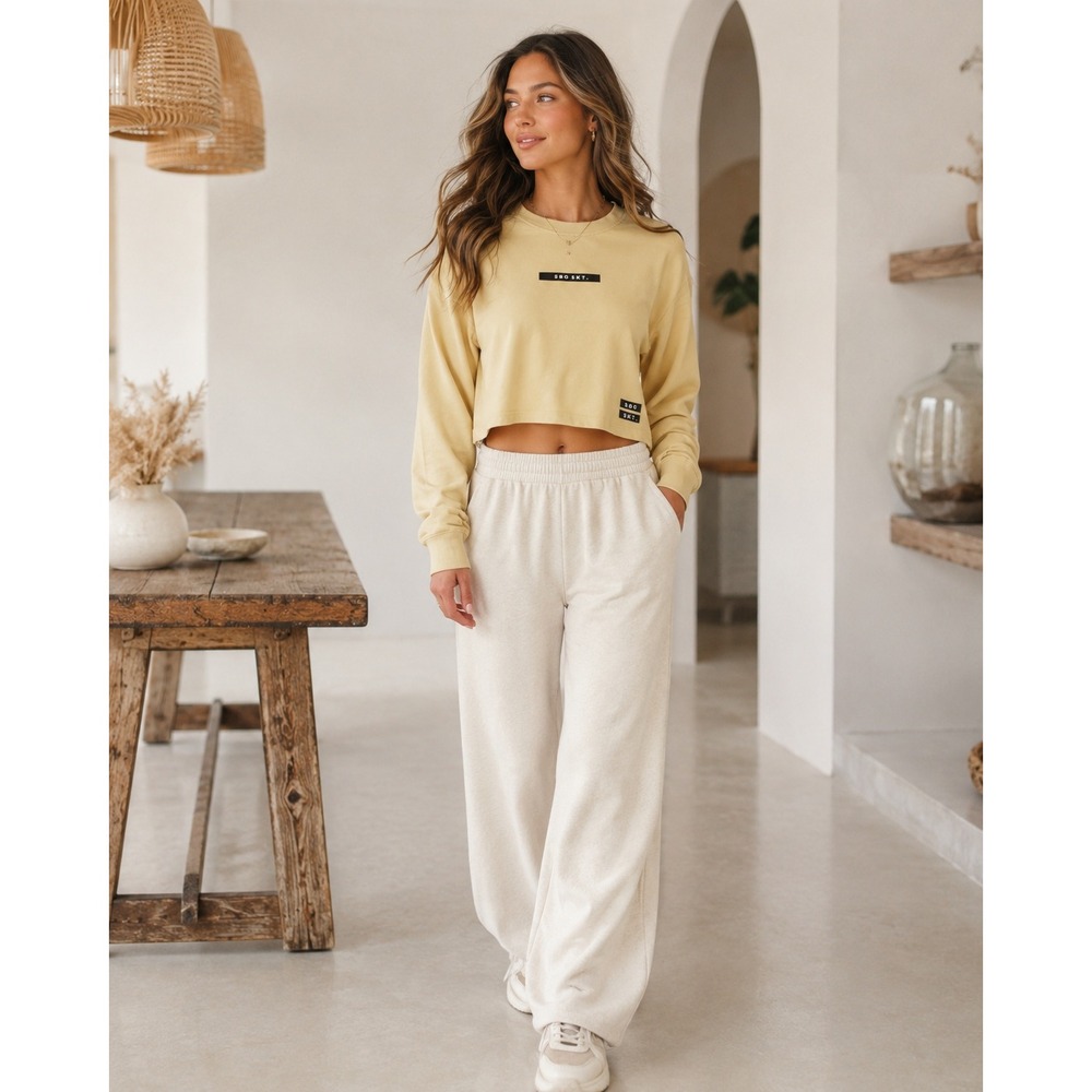 Sabo Skirt Cropped Cotton Sweatshirt Yellow Size S Streetwear
